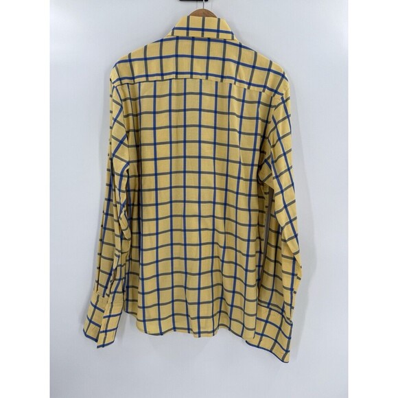 Connaisseur Paris Men's  XLarge 43/44 Yellow Blue Check Button Up Dress Shirt - Picture 2 of 10